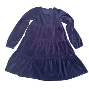 Crewcuts Girls Blue Velour Tiered Long Sleeve Dress Size 12 Kids Holiday Winter